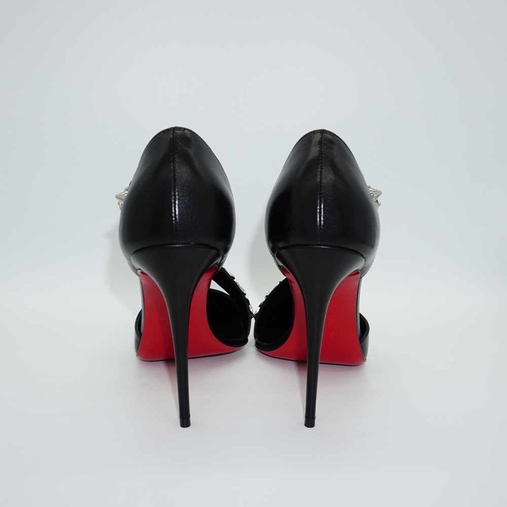Christian Louboutin Deomina Chain 100 Black Spike Cross Strap Heel Pump 38.5 - Picture 5 of 11